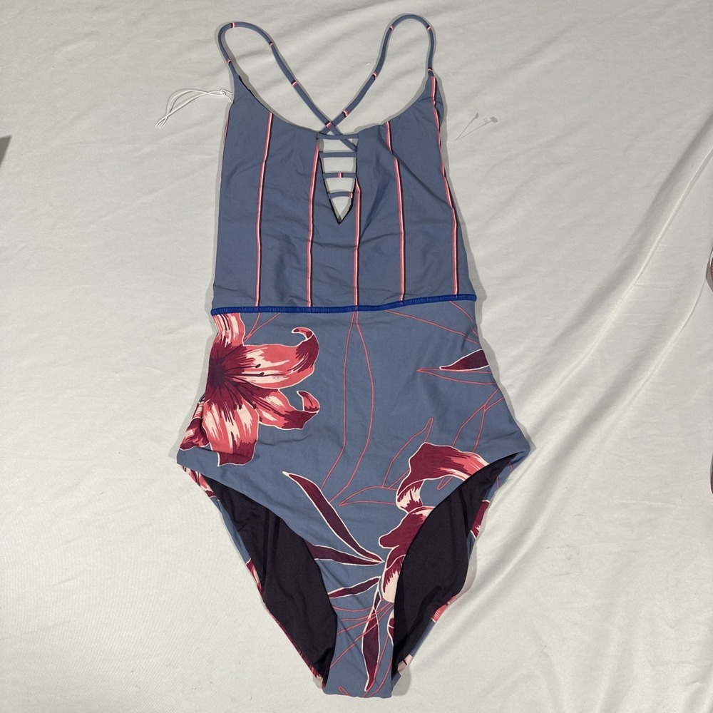 NEW‎ $154 Maaji [ Small ] Cheeky Lace Up One-Piece Swimsuit in Blue Pink U1860